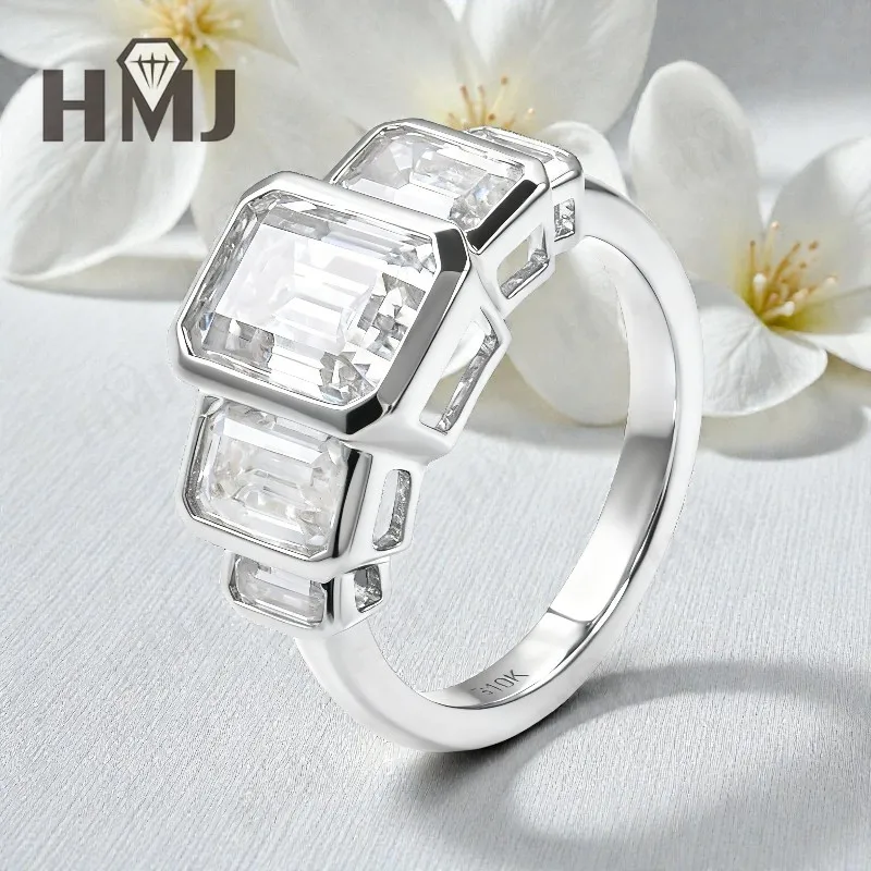 خمسة خاتم قطع الزمرد مع 4.6CT D اللون مويسانيتي الماس 10k 14k 18K مطلية بالذهب 925 الفضة للخطوبة الزفاف غرامة Jewely #2