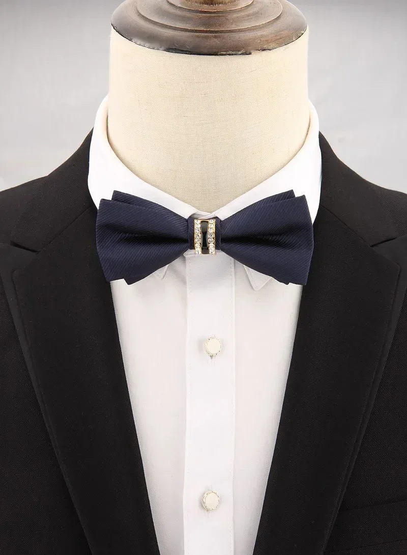 Fashionable men's formal dress Korean version of diamond inlaid wedding bow tie officiant groom groomsman metal bow spot