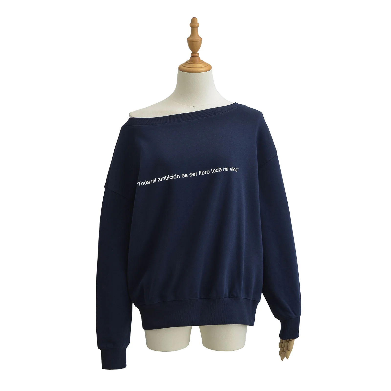 レトロアメリカンロングスリーブオフショルダースウェットシャツレディース春秋レイジースリーブルーズデザインセンストップストリートウェア