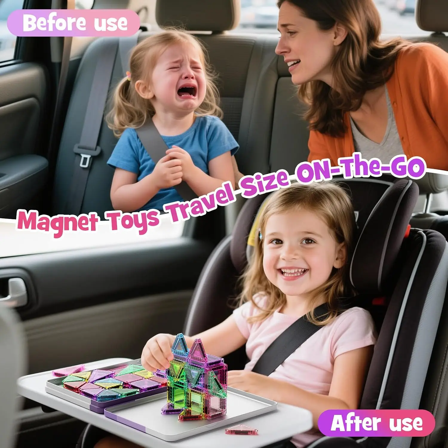 Hotfree 40PCS Mini Magnetic Tiles Stacking Building Blocks - Montessori STEM Toy with Strong Magnets, Iron Storage Box, Airplane Activities, Open Ended Play, Toddler Learning Activities, 3D or Flat Play, Birthday Christmas Gift for Ages 3-8