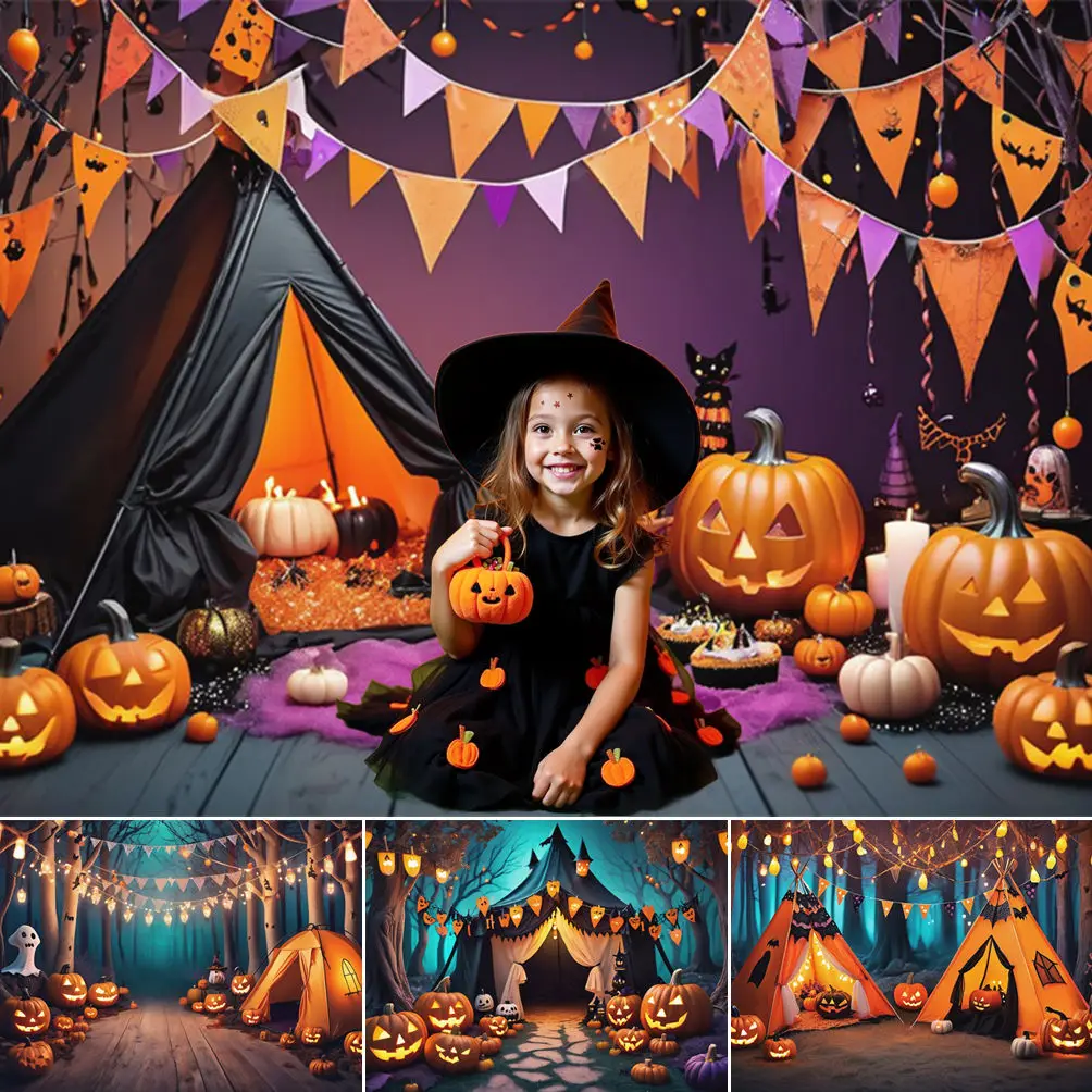 

MOON.QG 2025 Halloween Eve Backdrop Forest Flag Pumpkin Backgrounds for Photographs Photo Shooting Accessories Photobooth Props