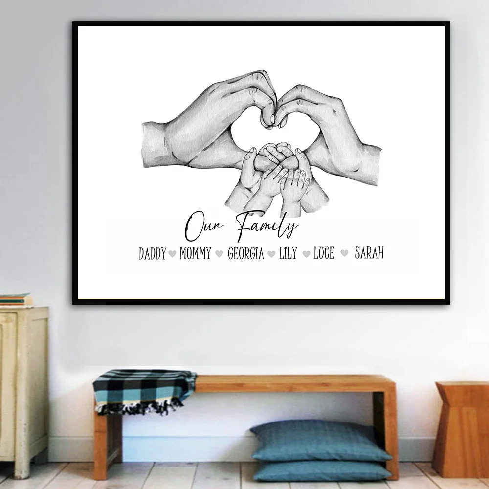Familie benutzerdefinierte Hände Leinwand Malerei schwarz und weiß Wand Kunst Poster und Drucke personalisierte Druck Bild Home Decor Geschenk