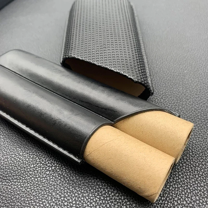 Black Cigar Humidor Cow Leather Travel Cigar Case 2 Tube Cigars Holder Carrying Case Humidor Accessories Gift for Friend