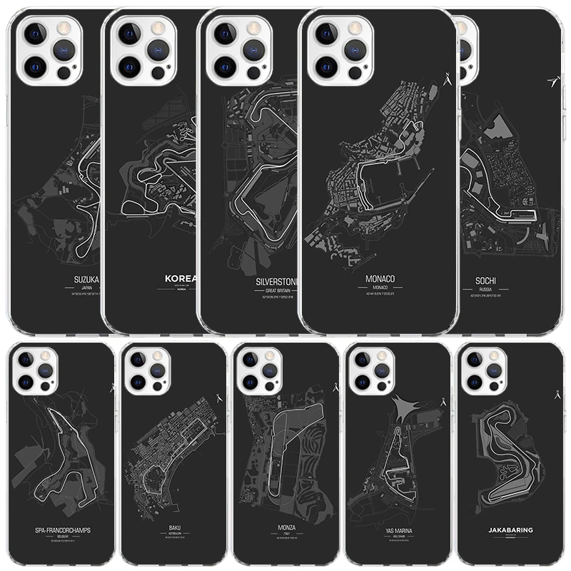 F1 Race Circuits Silicon Call Phone Case For Apple iPhone 16 15 14 11 Pro Max 13 Plus 12 Mini 7 8 + X XR XS SE Cover Shell 11 13