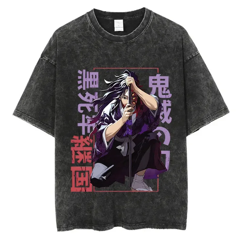 Novo harajuku oversized anime gráfico t camisa das mulheres dos homens demônio slayer vintage lavado manga curta camiseta verão casual topo streetwear