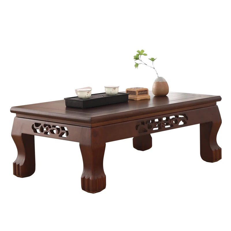 Mesa de estudo clássica chinesa, suporte tatami de madeira maciça, mesa de chá japonesa, mesa de janela saliente, mesa de madeira artesanal