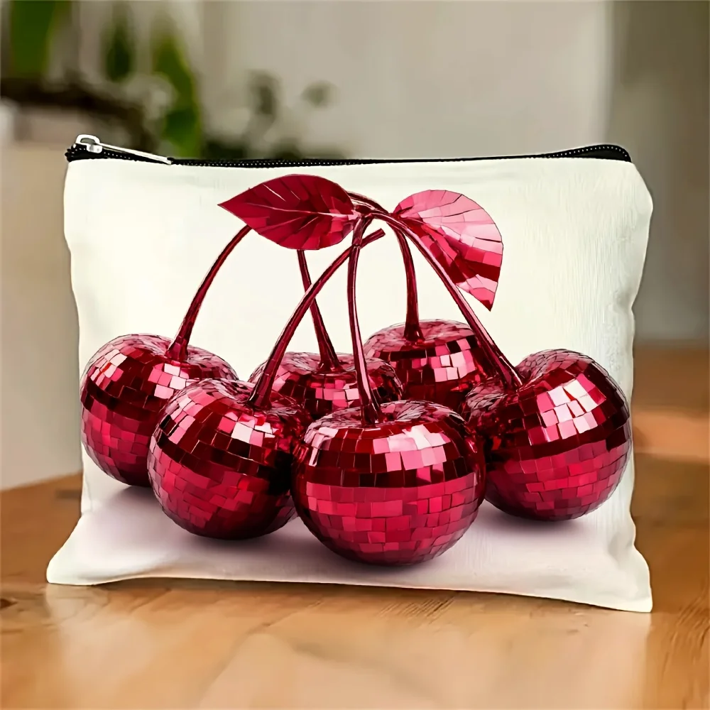 

A Fashion Cherry Pattern Makeup Bag- Multifunctional Zipper Pouch, Jewelry Storage Bag, Perfect Travel Zipper Small Storage Bag.
