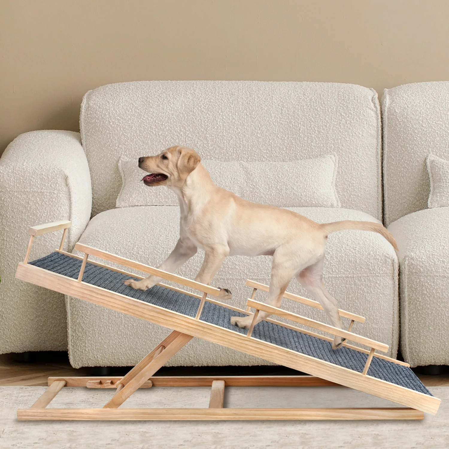 

Solid Wood Pet Stairs Adjustable with Armrest Pet Dog Ladder Pet Non-Slip Dog Sofa Fence Climbing Ladder Pet Stairs for Dogs