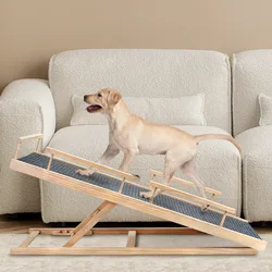 Solid Wood Pet Stairs Adjustable with Armrest Pet Dog Ladder Pet Non-Slip Dog Sofa Fence Climbing Ladder Pet Stairs for Dogs