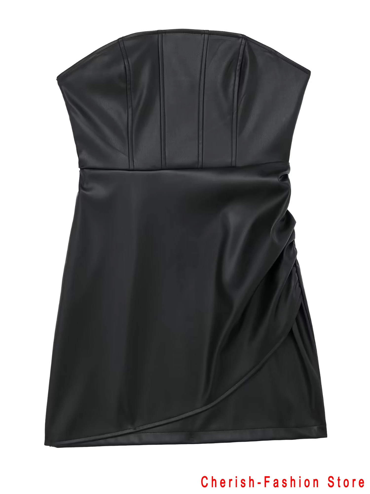 Damen elegantes pu Leder ärmelloses figur betontes Kleid schickes Röhren kleid lässiges Marken kleid Party geraffte dehnbare schlanke Hüften Club