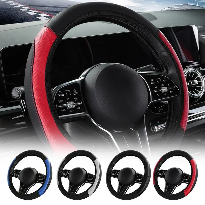 38cm Microfiber Leather Steering Wheel Cover Universal Non-Slip Elastic Steering Cover Auto Decoration Covers Accessories