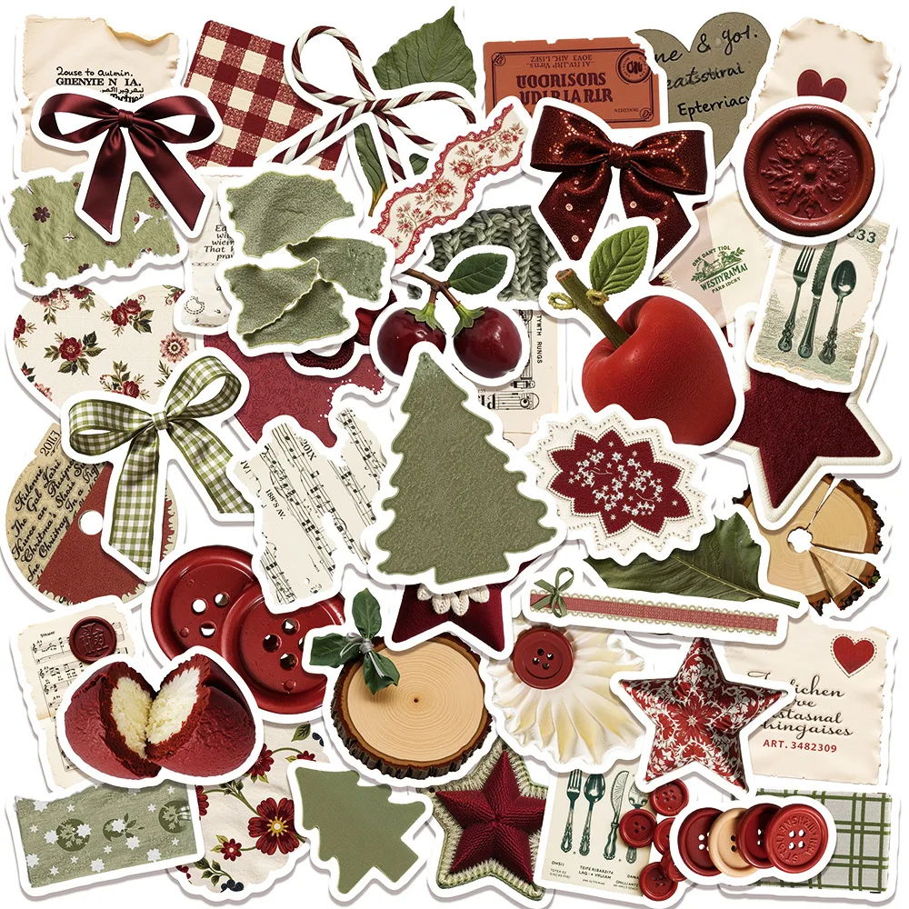 50 Stück Weihnachtsfarbschema-Graffiti-Aufkleber, Künstlerischer Landleben-Strickstil, Cartoon-Aufkleber für Gepäck, Telefon, Kinderparty-Geschenke
