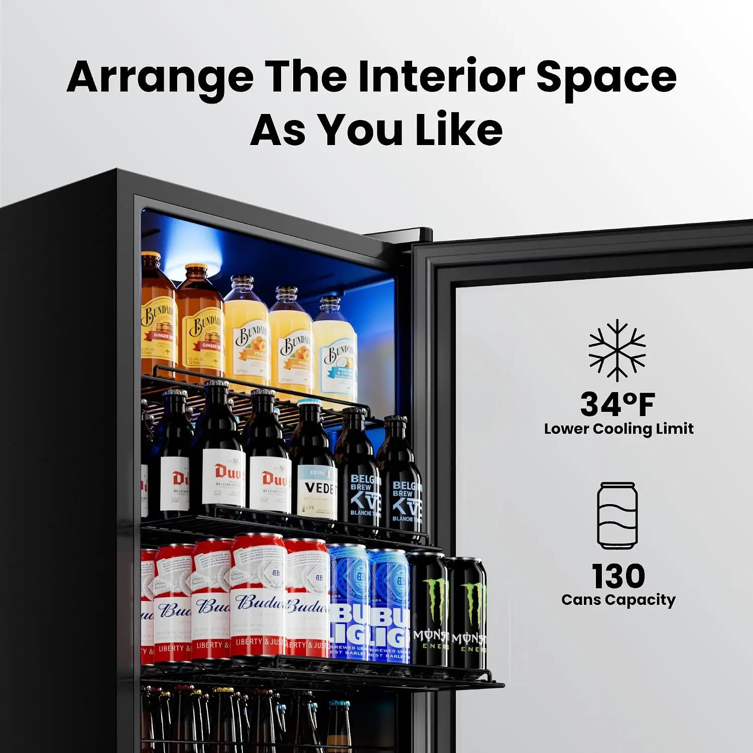 Beverage Refrigerator 130 Can Beer Fridge Glass Door Drink Cooler Customized