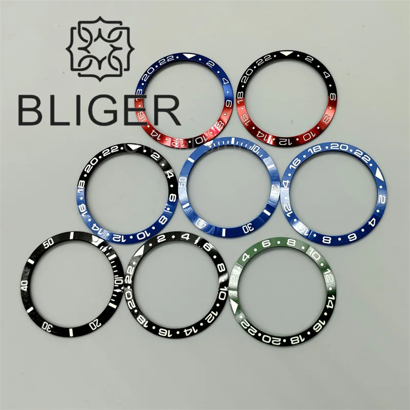 BLIGER 34mm/35mm Diameter Watch Bezel Super Vintage Bat/Man Blue Red Insert C3 Green Luminous Fit 36mm/38mm S/U/B  Watch Case