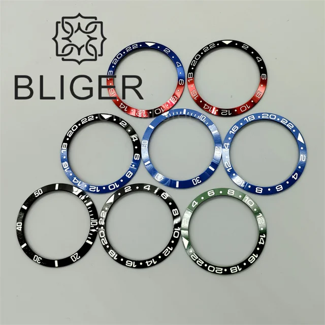 Blger 34mm/35mm średnica rama szkiełka zegarka Super Vintage Bat/Man niebieska czerwona wkładka C3 zielona świecąca Fit 36mm/38mm S/U/B obudowa zegarka