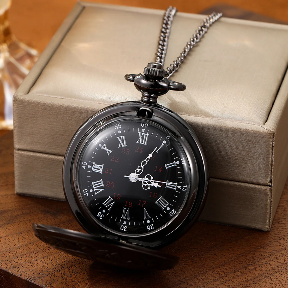 خمر سحر أسود للجنسين الأزياء الرومانية عدد الكوارتز Steampunk ساعة الجيب المرأة رجل قلادة قلادة مع سلسلة هدية