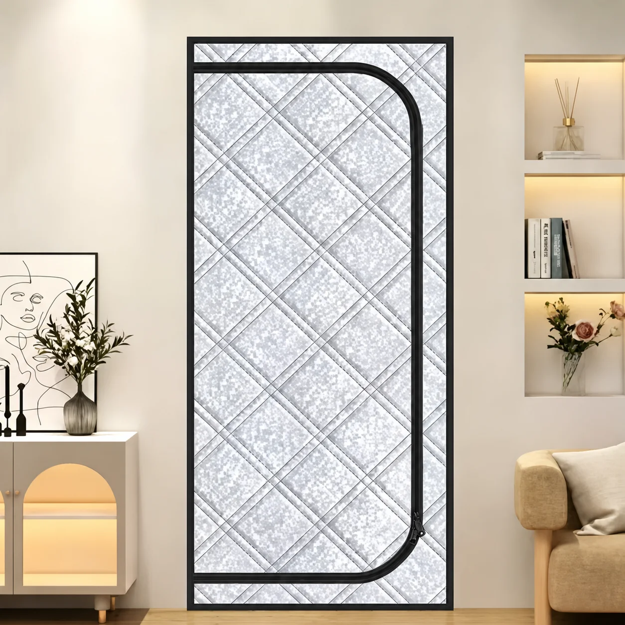 Winter Thermal Zippered Windproof Door Curtain (Model D), Insulated Windproof Sealing Strip, Thermal and Cold Insulation, Sun an