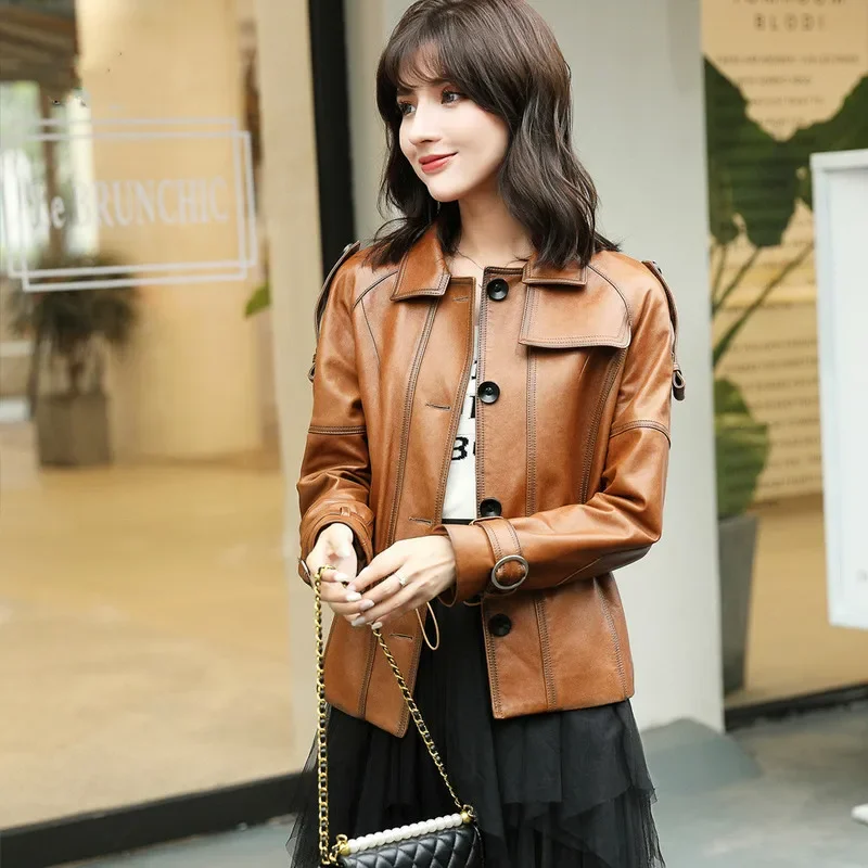 Short Genuine Leather Jacket Women Real Sheepskin Coat Female Korean Women\'s Clothing Spring Autumn 2020 ZXL2002 Pph1594