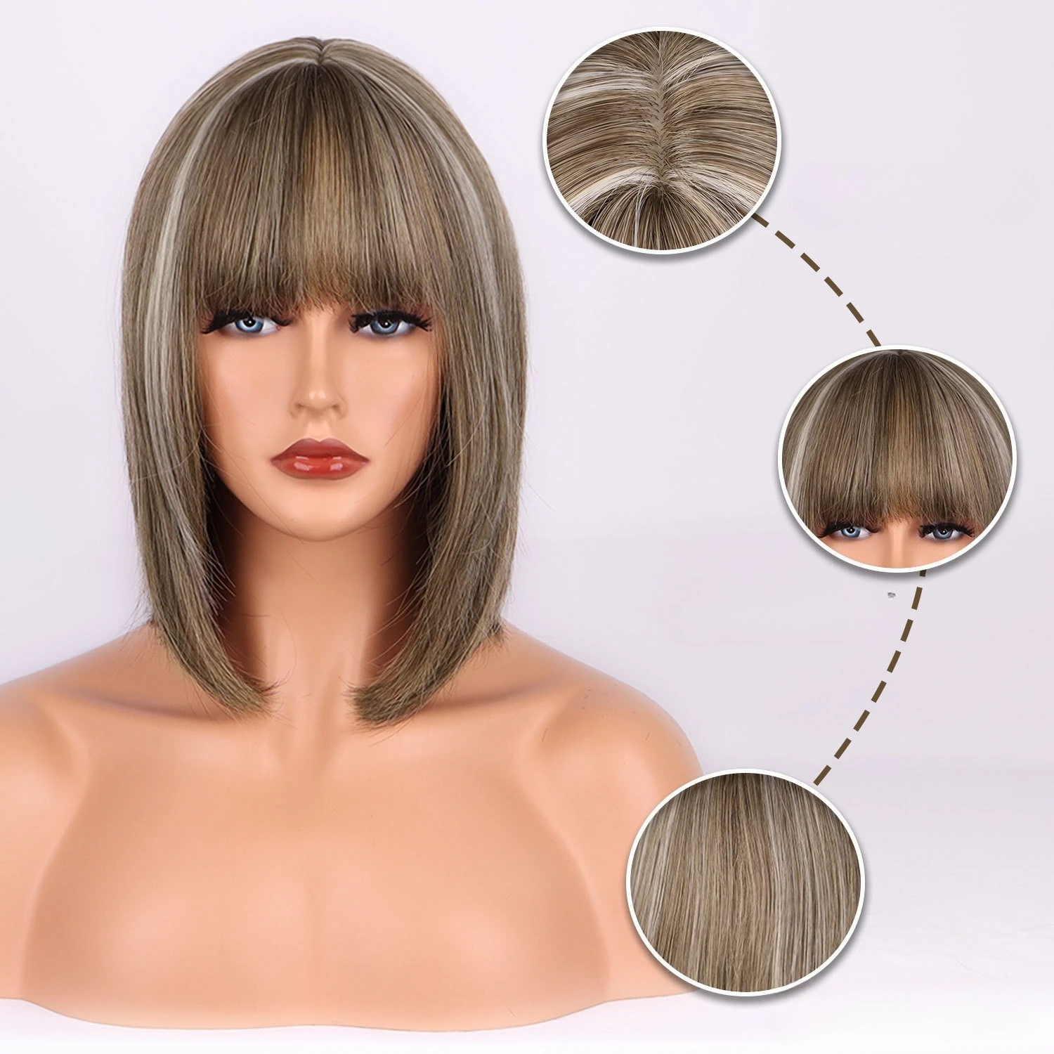 

European and American wigs female BoB head Qi bangs short straight hair gradual change color simulation full head wig