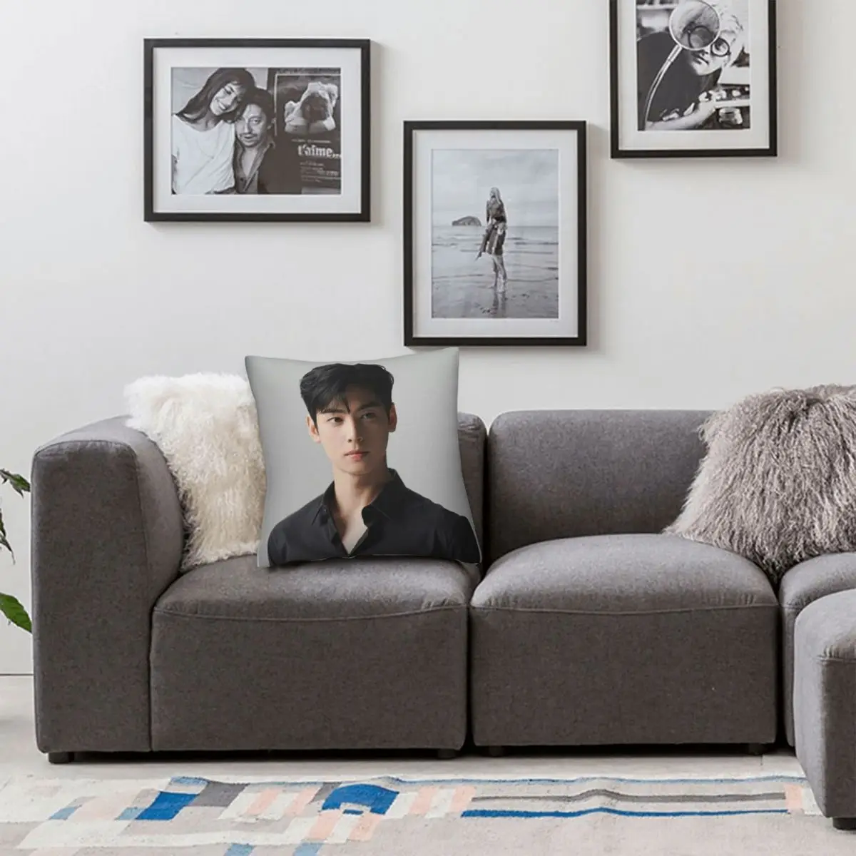 CHA EUNWOO Handsome Photoshoot Square Pillowcase Polyester Linen Velvet Creative Zip Decor Throw Pillow Case Home Cushion Cover image 6