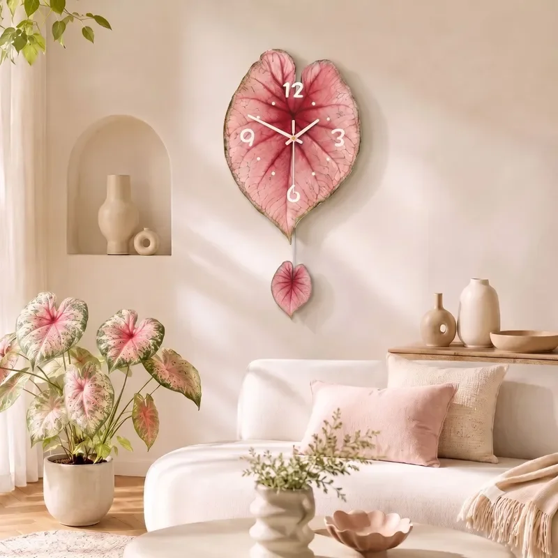for Ins Style Creative Wall Clock Living Room High End Internet Celebrity Restaurant Decorative Clock Tropical Plant Silent