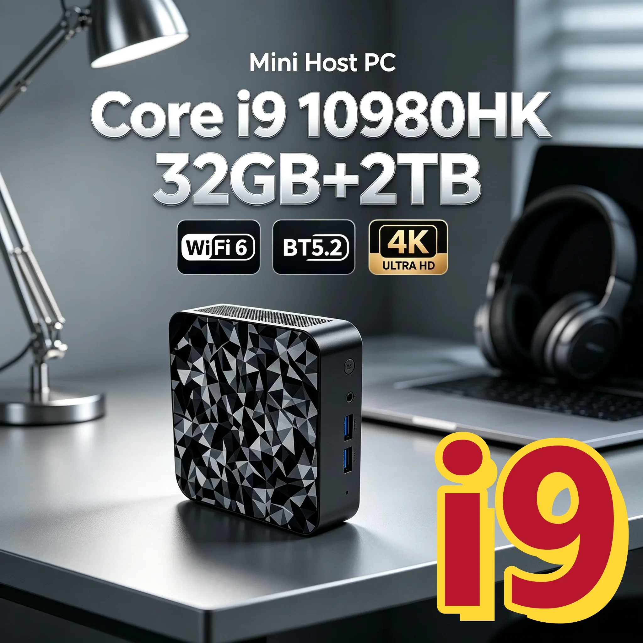 Intel Core i9-10980HK Sleek Geometric Pocket Desktop Win11 16GB RAM 1/2TB SSD WiFi6 BT5.2 4K Gaming Mini PC