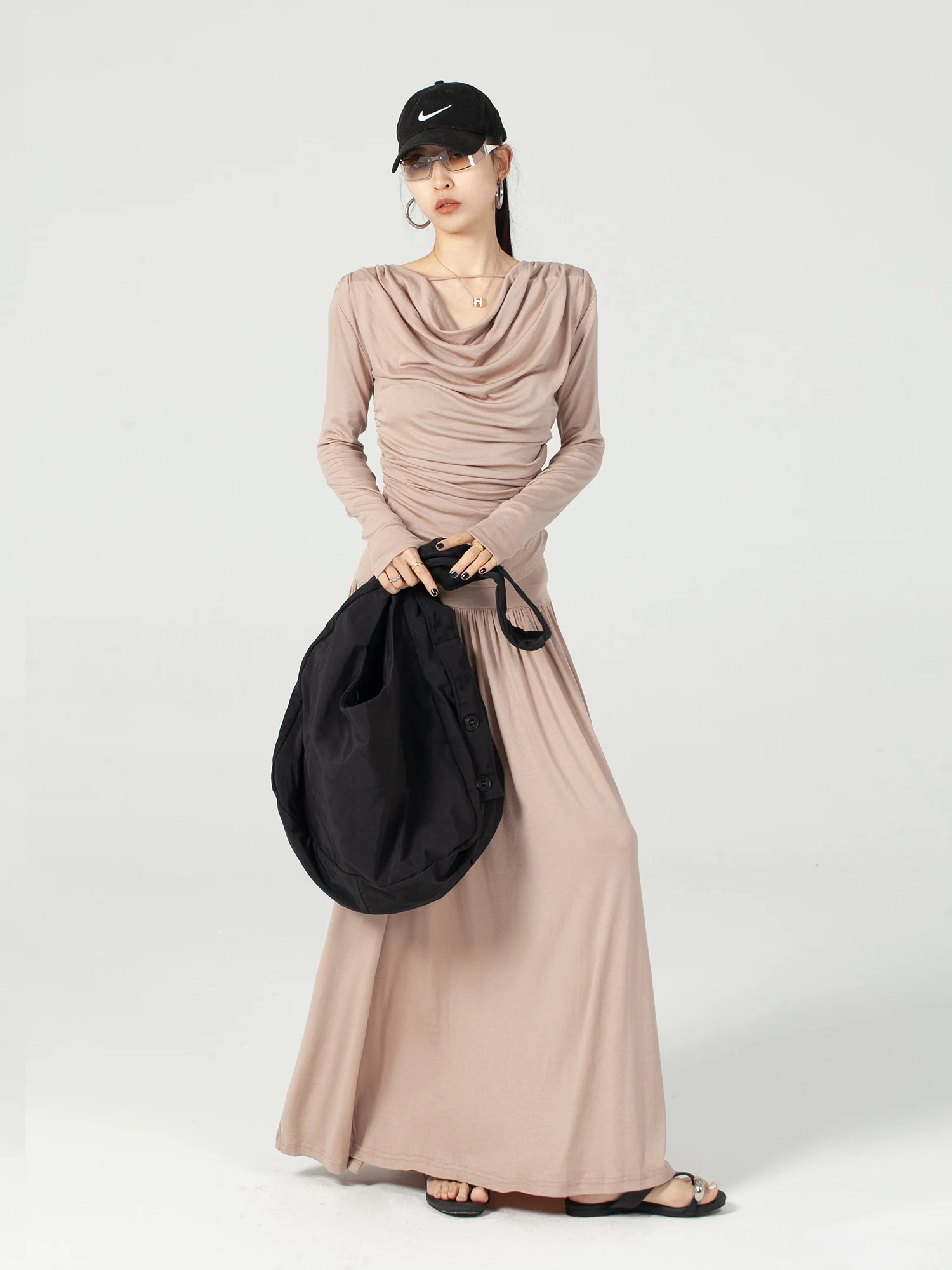 

Biossance Romantic Lazy Afternoon Silk Collar Top Skirt Set High Waist Pleated Design Breathable Long Sleeve Regular Fit