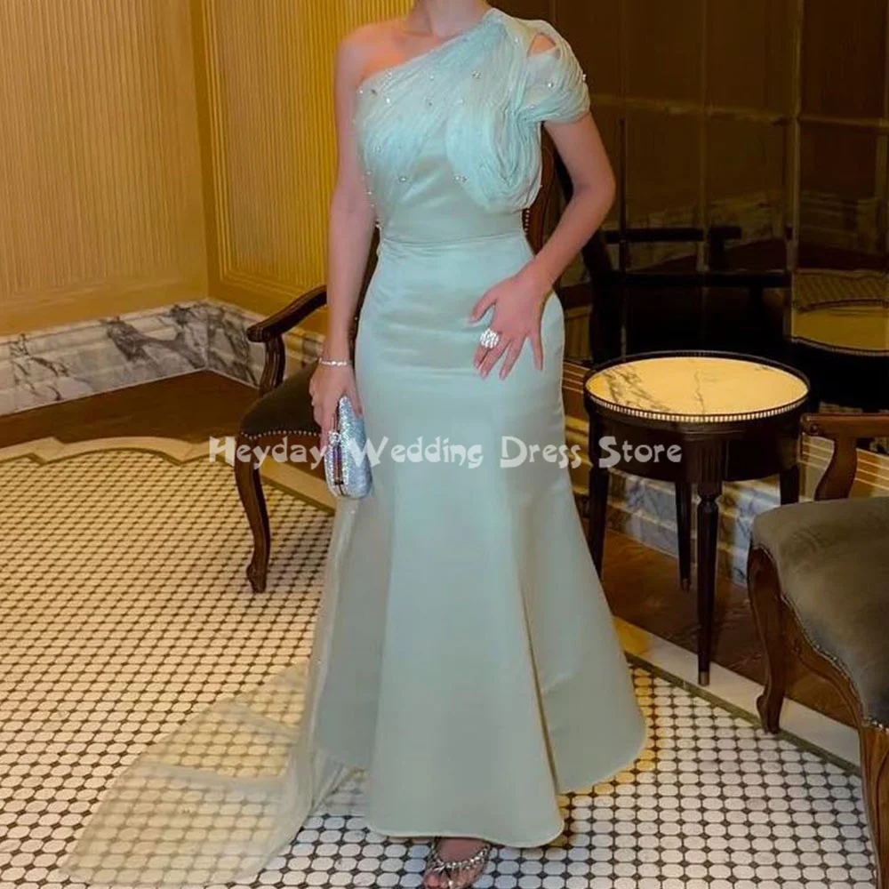 

Heyday Атласные плиссированные на одно плечо из бисера Русалка длиной до пола, вечерние платья в Саудовской Аравии с элегантными вечерними платьями без рукавов 2025