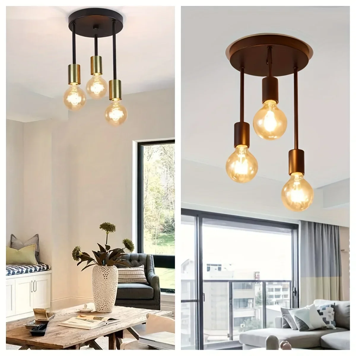 

Industrial Ceiling Light Black 3 Way Pendant E27 ing for Indoor Living Room Chandelier Vintage