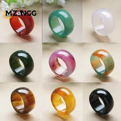Natural Red Green Yellow Agate Chalcedony Ring Hand Carved Personalized Fashion Jewelry Accessories Couple Pairing Holiday Gift
