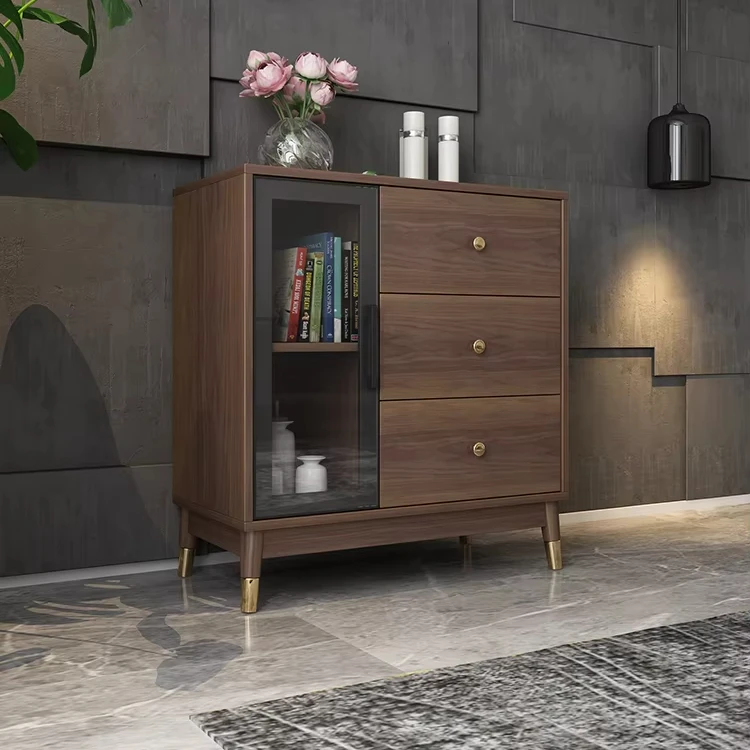 Walnut color light luxury chest of drawers modern simple living room bedroom multifunctional large capacity  storage cabinet