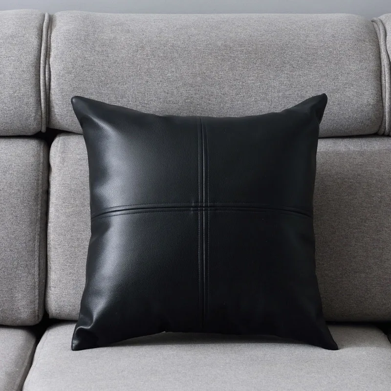 PU Soft Leather Pillow Geometric Colour Blocking Cushion