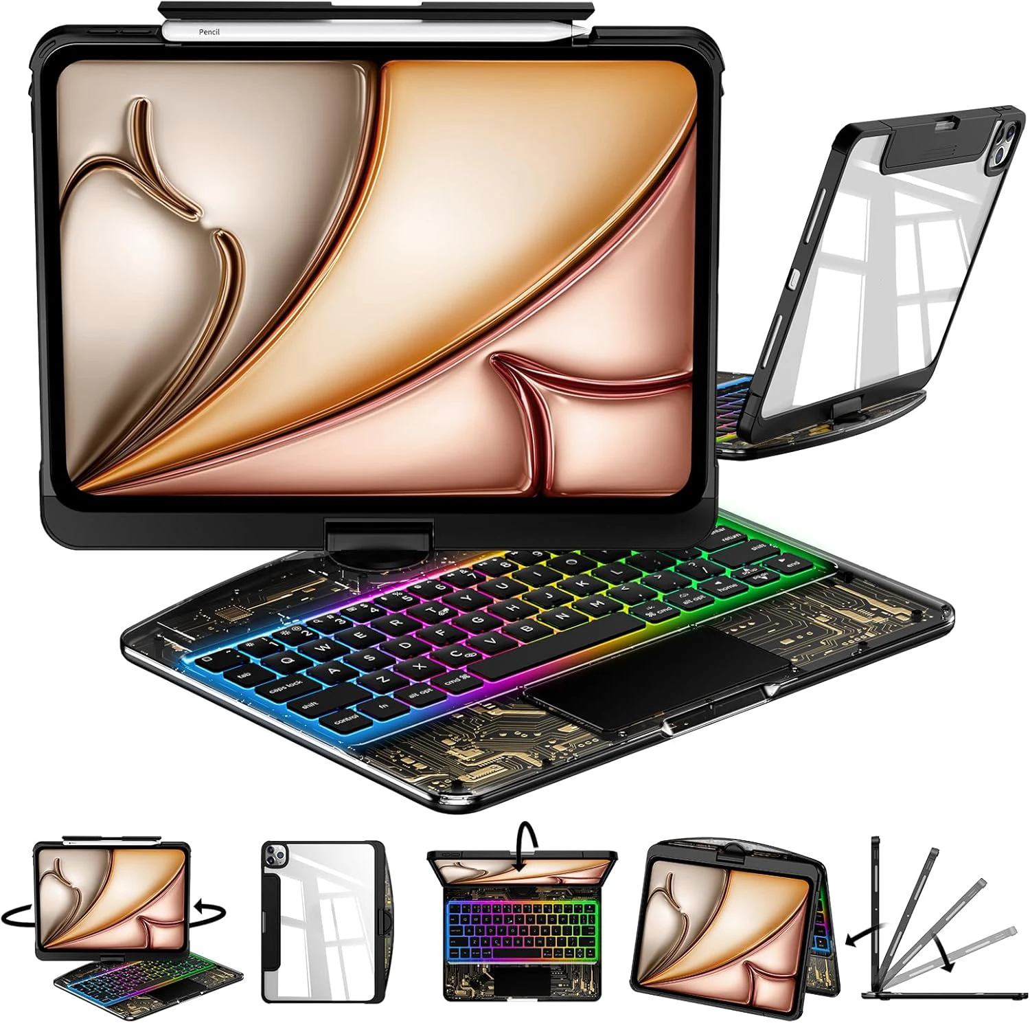 360 Rotatable Magic Keyboard For iPad Air 11 13 Air 5 4 10th 11th A16 Spanish Korean Keyboard Case For iPad Pro 11 13 M4 2024