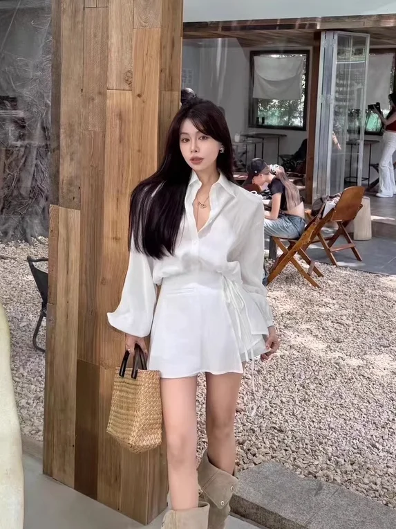 

Ele Faionable Women's Summer Long Sve Sun Protection irt High Waist Waist Seal ort Pants Skirt Two-Piece Set