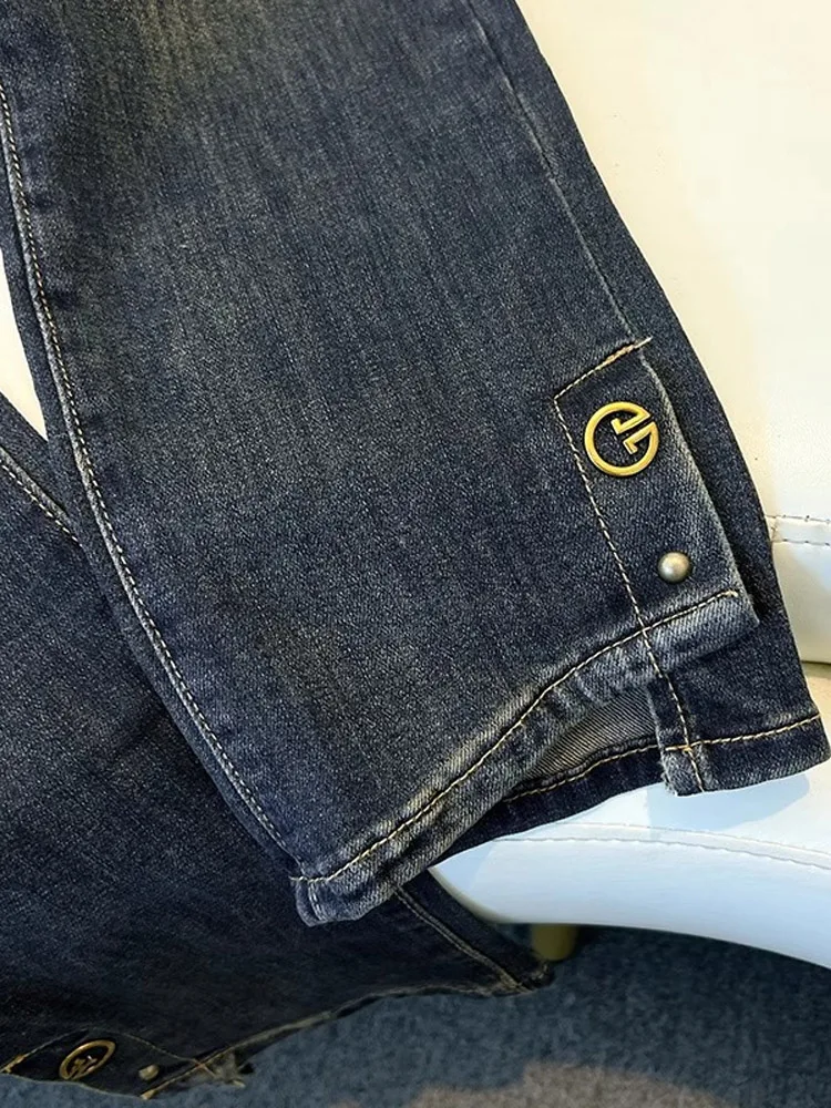 Damskie jeansy z wysokim stanem, dopasowane, z prostymi nogawkami, nowe na wiosnę i lato, w kolorze cementowym, spodnie typu cigarette z rozcięciem, długość 7/8.