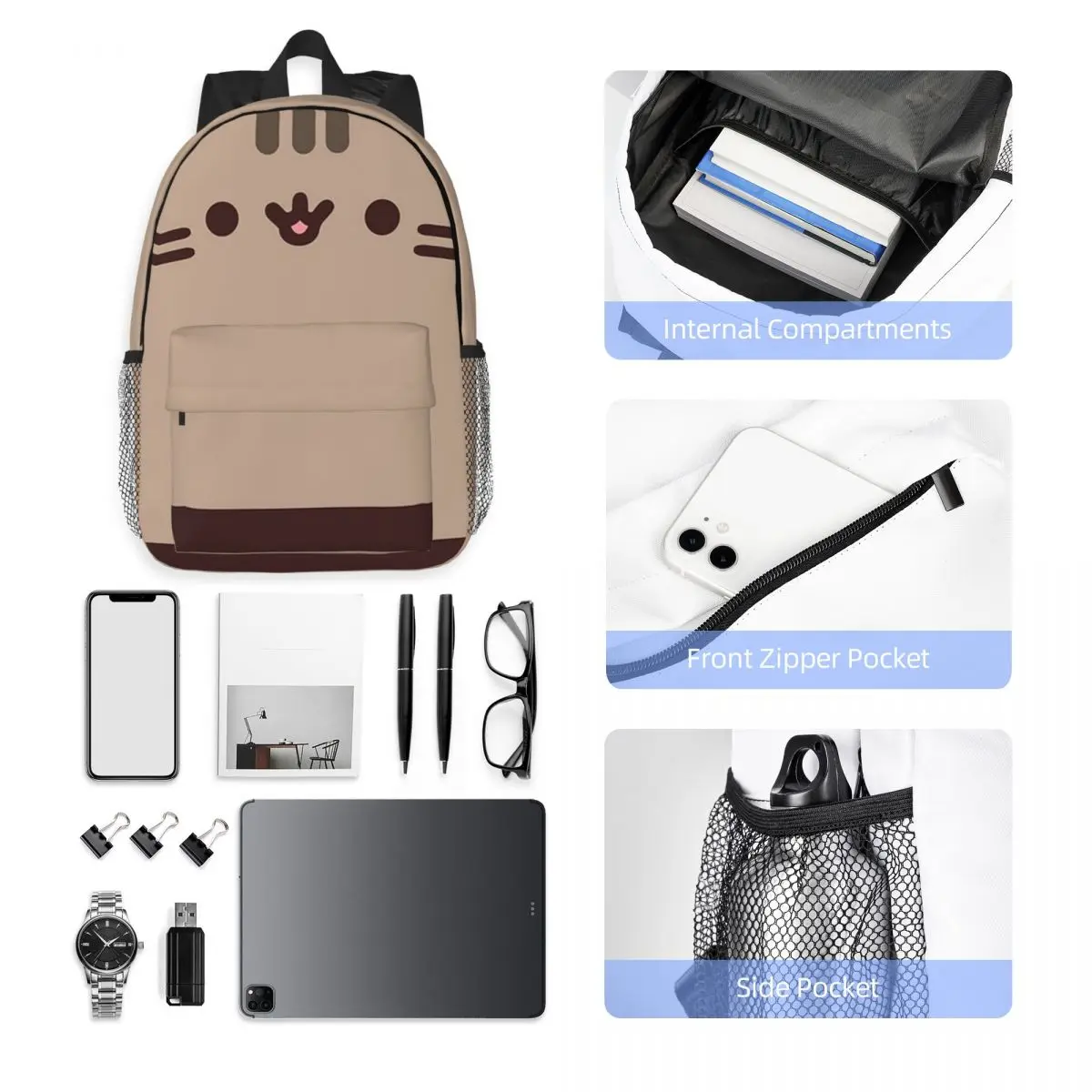 لطيف القط الوجه على ظهره رائجة البيع Daypack سعة كبيرة بنين بنات BookBag حقائب الكتف للرجال النساء حقيبة مدرسية للأطفال