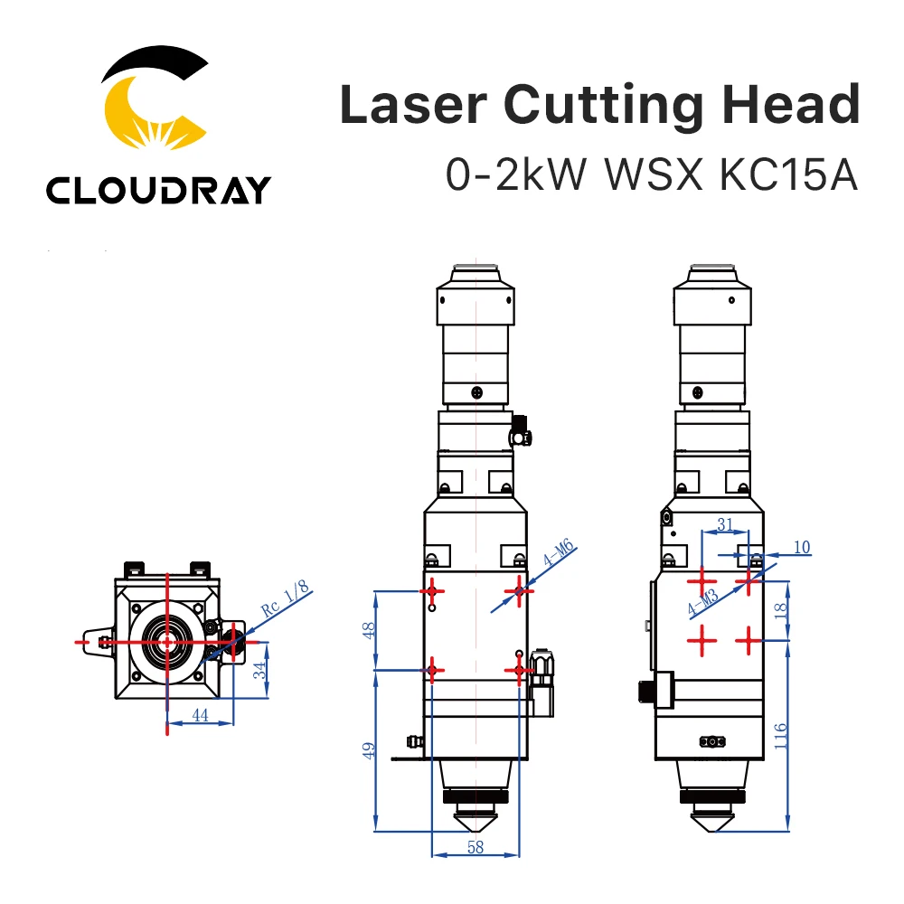 Cloudray Fiber Laser Cutting Head Interface QBH 0-2kw WSX KC15A Cutting Head Metal Cutting CL100 FL125 for for Cutting Machine