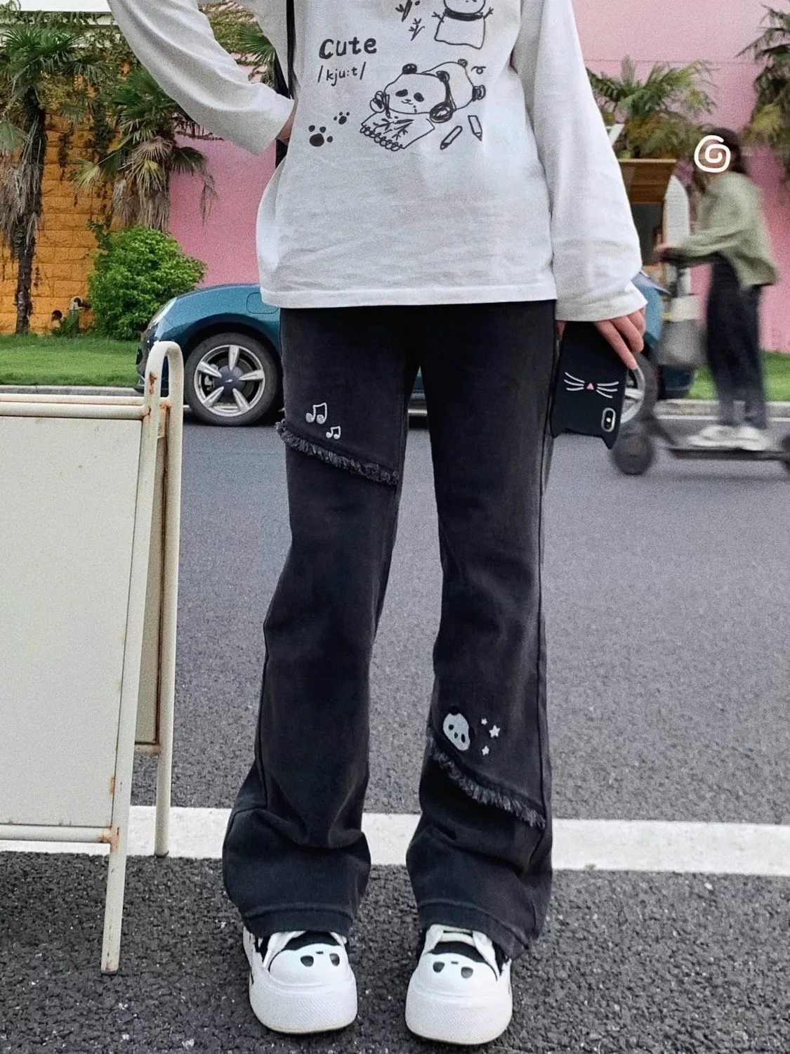 

Широкие брюки для офиса, женские осенние вельветовые клетчатые нежные жаккардовые вязаные фланелевые клетчатые брюки с вышивкой Altgoth Urban Retro