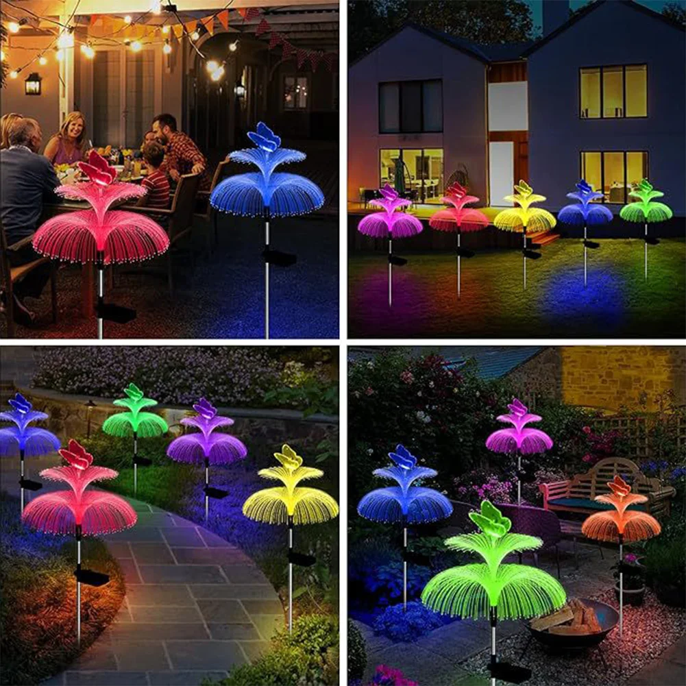 Jellyfish Solar Light Butterfly Decorative Light Double-Layer RGB Landscape Path Light IP65 Waterproof for Yard Patio Lawn Path