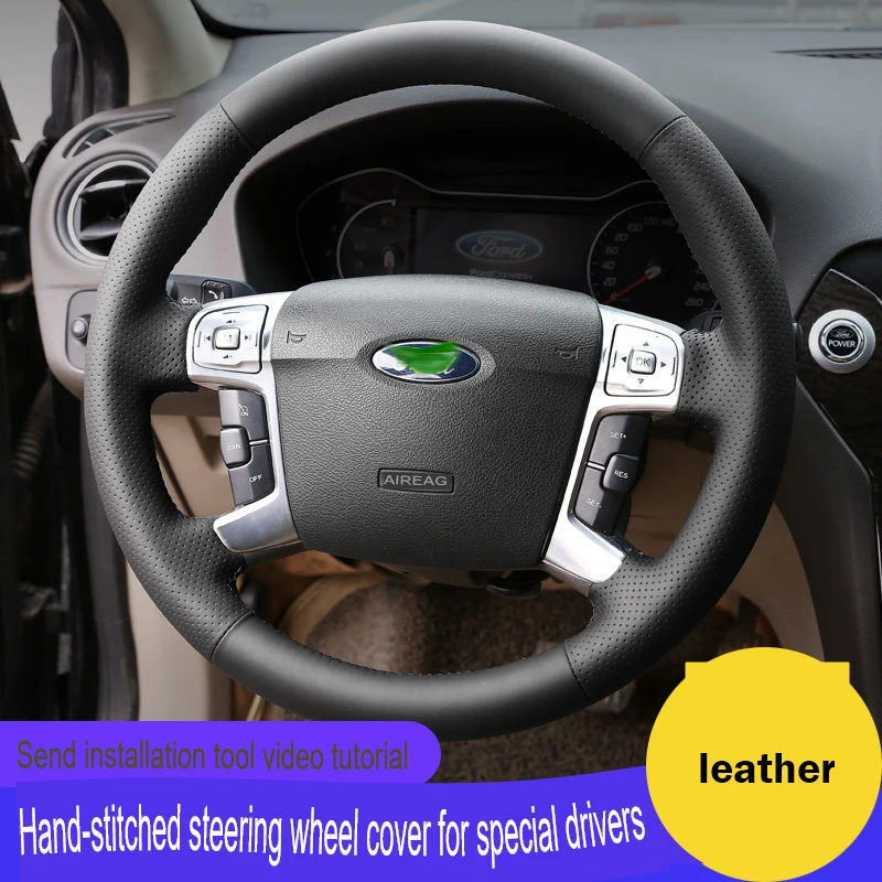 Customized Hand-sewn Car Steering Wheel Cover Braid Black Microfiber Leather for Ford Mondeo Mk4 S-Max Ford Focus 3 Kuga