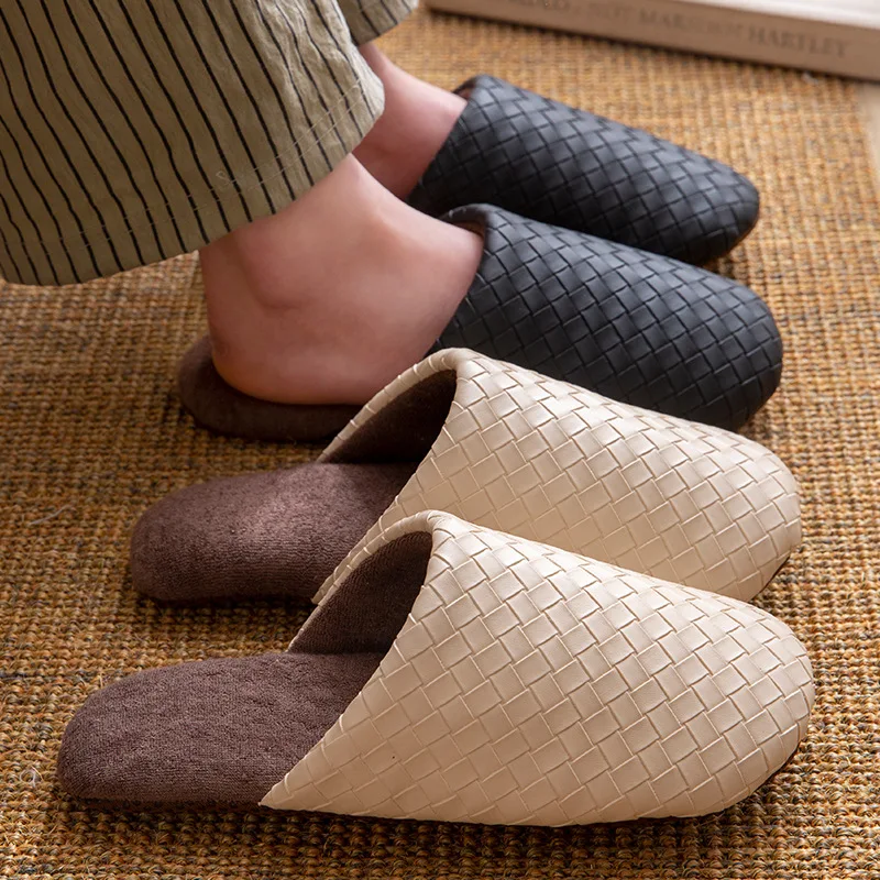 

Quiet Cotton Slippers Women's Indoor Home Waterproof Non-Slip Fleece Lined Warm Color Couple Cotton Slippers