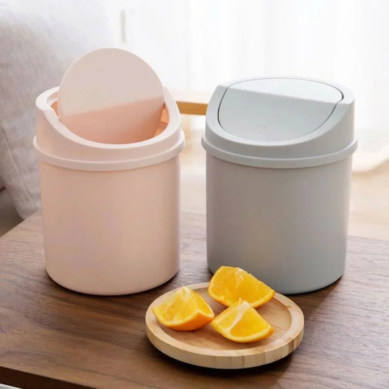Mini Waste Bin Trash Can Desktop Garbage Basket Table Roll Swing Lid Small Scissors Pencil Household Office  Accessories