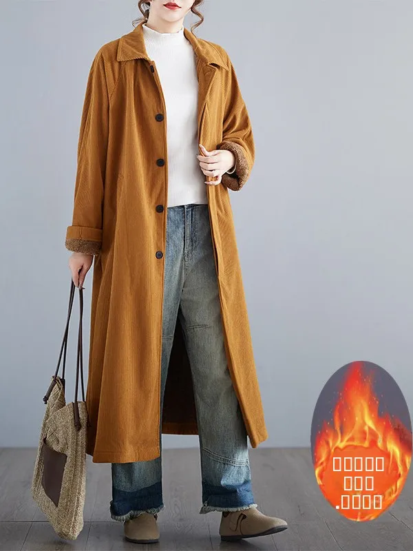 

Thiened Long Cardigan Velvet Coat Women's Winter Outerwear Comfortable Fit Collar Single Button Closure Color