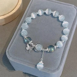 Korean Fashion Imitation Opal Bracelet Simple Ins Moonstone Crystal Bead Butterfly Pendant Bracelet Jewelry Gifts