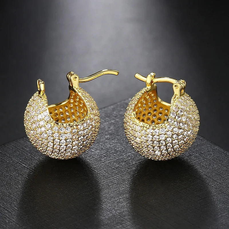 Huitan Luxury Fully Inlaid Zirconia Drop Earrings High-quality Shining Accessories for Engagement Elegant Temperament Jewelry