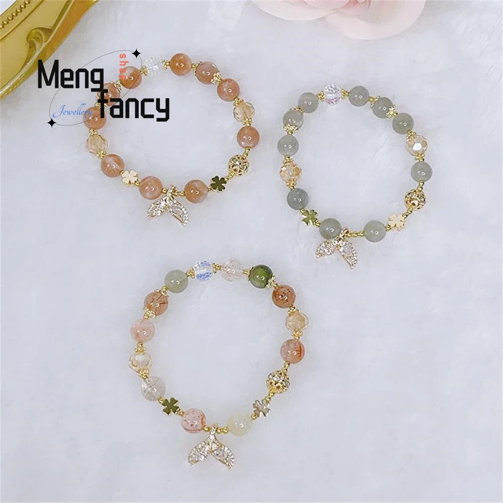 

Natural Color Crystal Fishtail Bracelet Small Fresh Zircon Moonstone Sunstone Beaded Exquisite Sexy Young Girls Fashion Jewelry