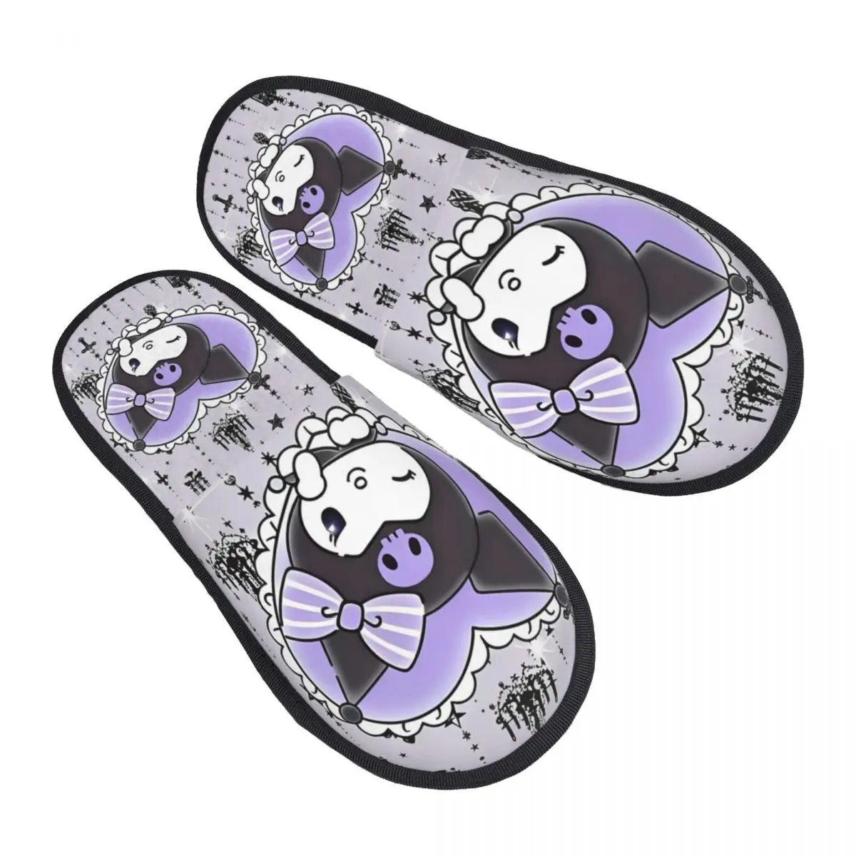 

Женские тапочки для гостей с рисунком Sanrio Kuromi в стиле аниме для спальни, домашние тапочки Kawaii с черепом