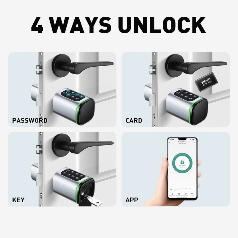 European Cylinder Tuya Smart Combination Lock,Supports IC Card/APP Remote Unlocking Via Bluetooth Gateway,Work With Smart Life