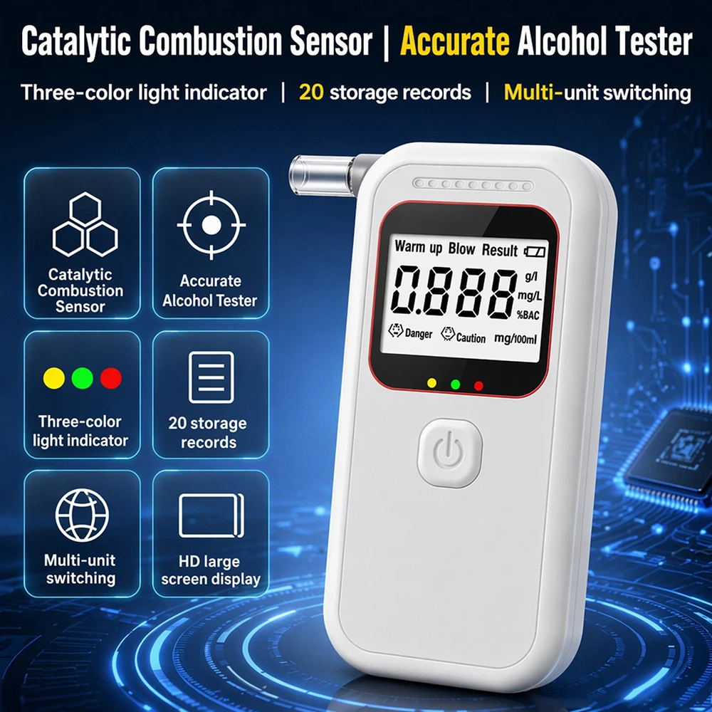 Alcohol Breathalyzer Tester Non-Contact Digital Breath Alcohol Analyzer Voice Broadcast LCD Display Home Drunk Driving Analyzer