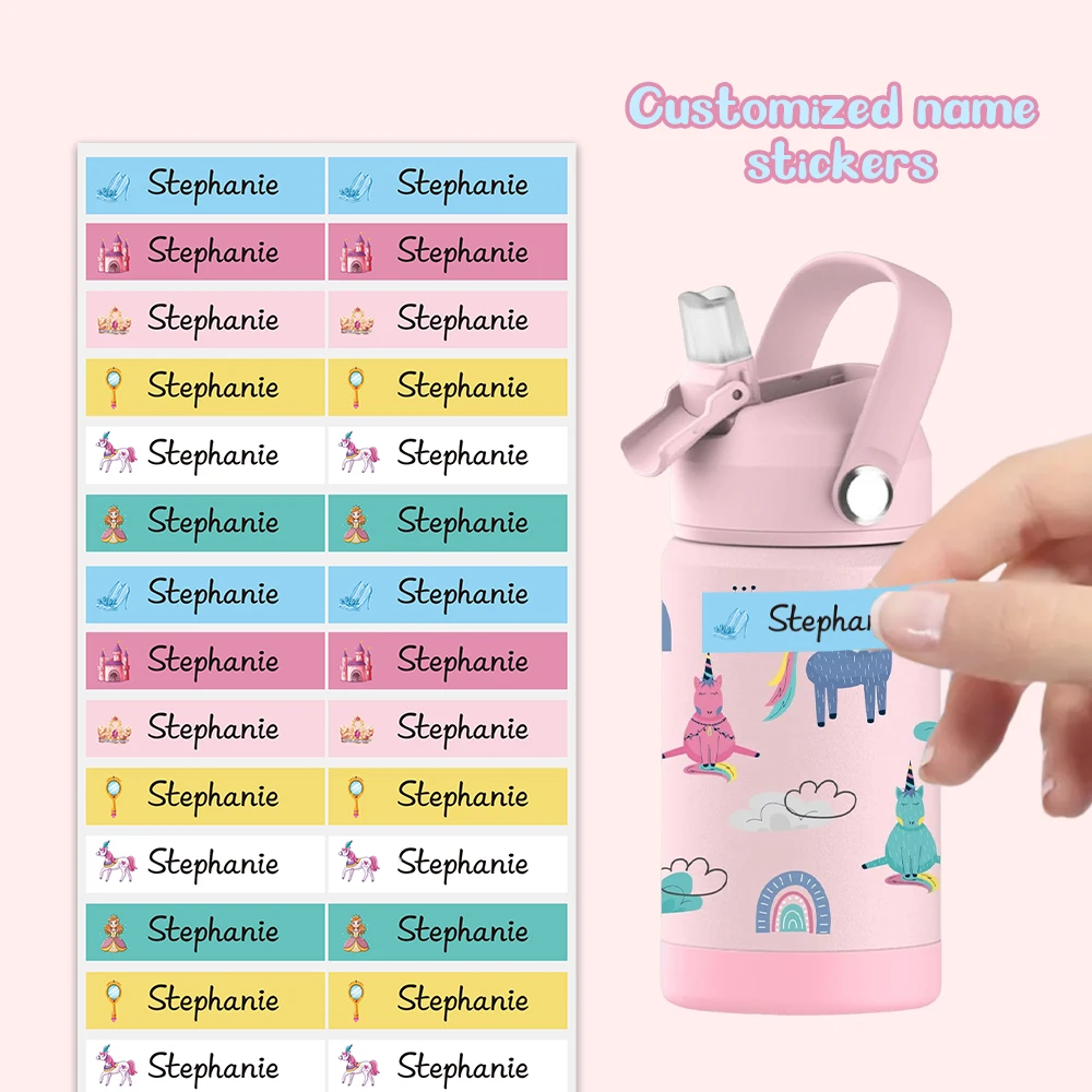 

Cartoon Pink Animal Name Tag Stickers Custom Transparent Waterproof Personalized Children Labels Kids School Stationery